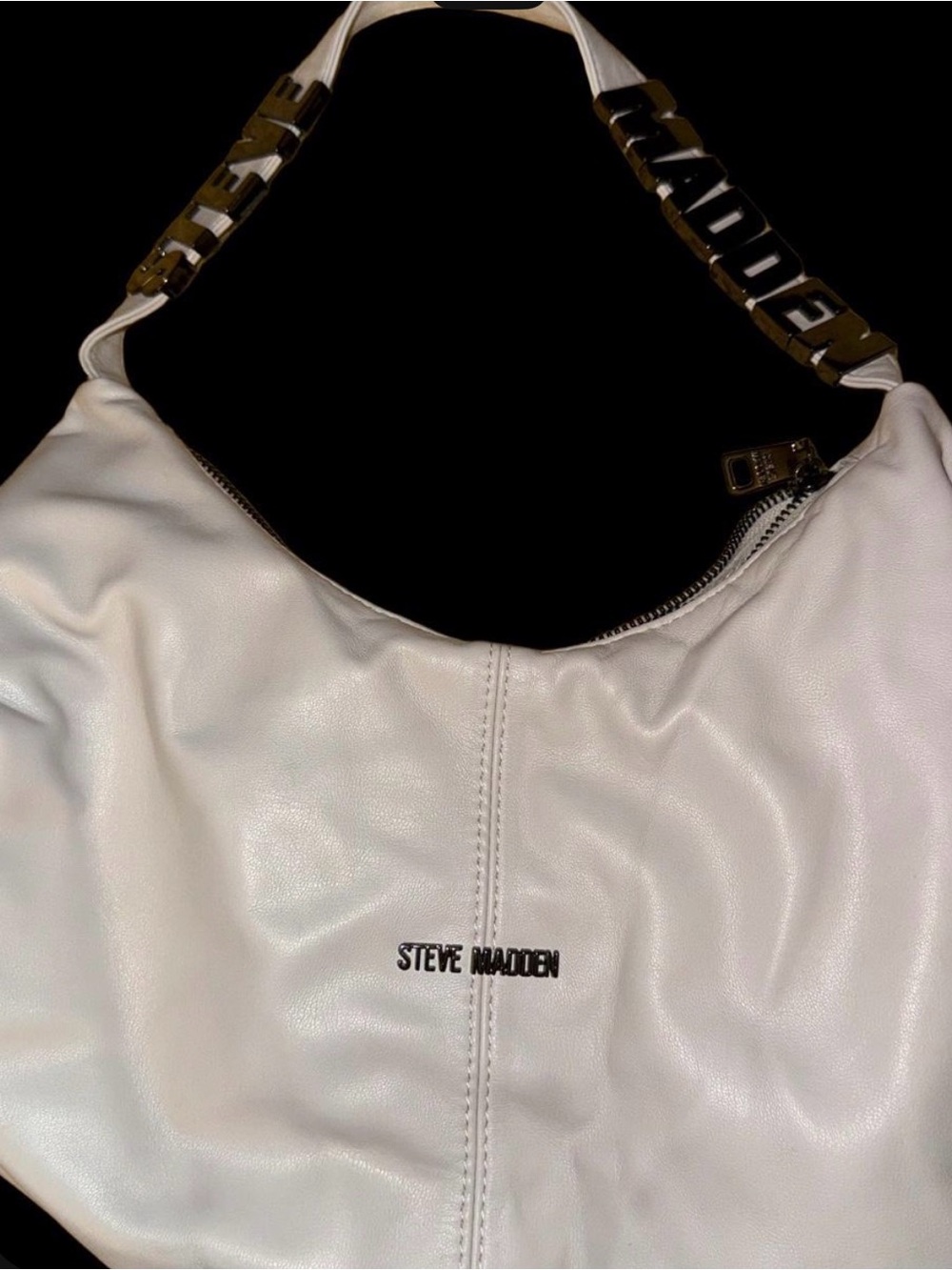 Steve Madden Cream Hobo Shoulder Bag with Branded Chain Detail